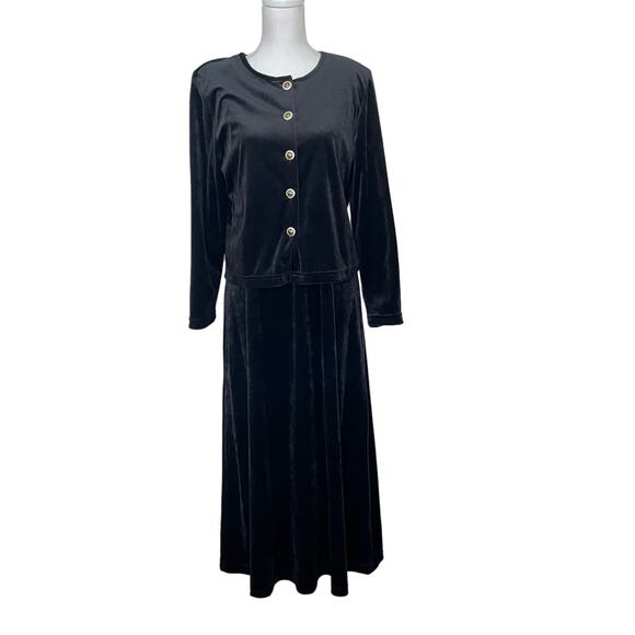 Diane Von Furstenberg Vintage Sz M Black Velour Shift Dress& Cardigan Outfit Set - Picture 1 of 8